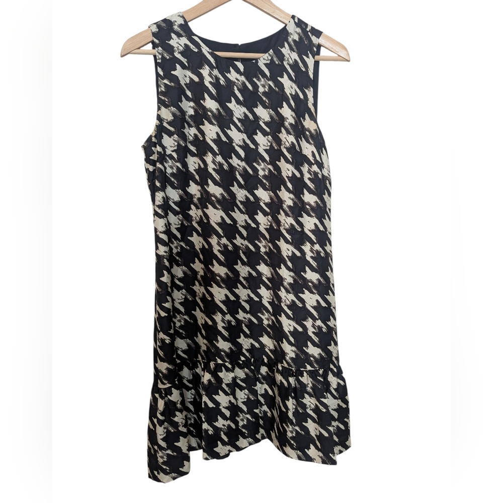 J. CREW Houndstooth 100% Silk Dress Size 6 Black/White - Picture 3 of 11
